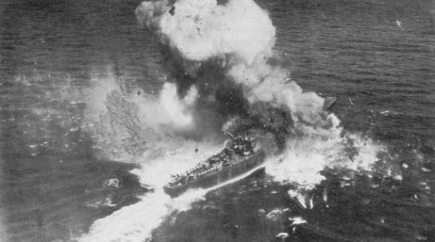 JAPANESE CONVOY UNDER ATTACK in Ormoc Bay. A destroyer escort is blown apart by a direct hit