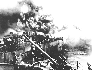 USS LST 472 Struck by Kamikaze, December 15, 1944